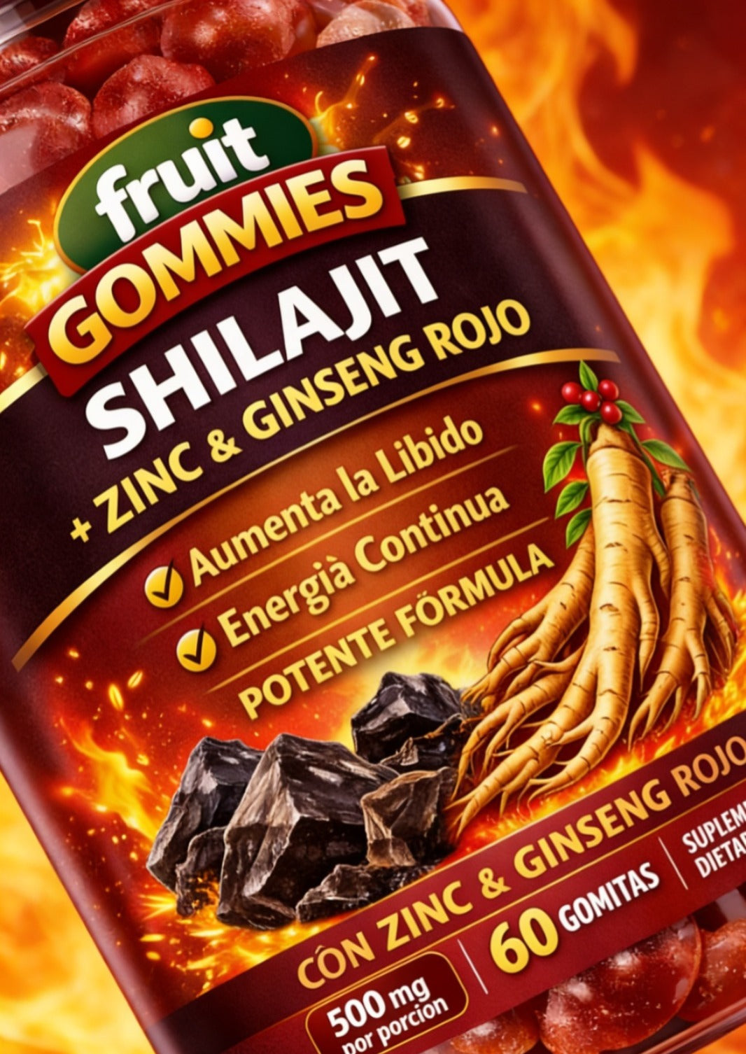 Pila Andina Gomitas Shilajit + Zinc + Ginseng Rojo